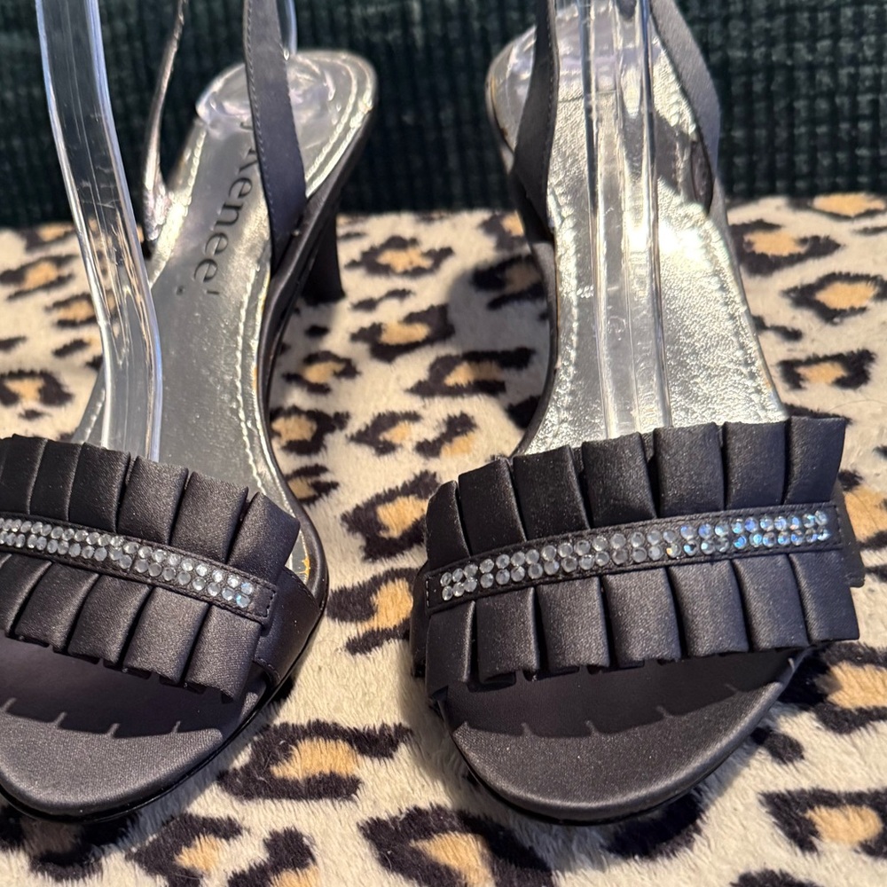 Heels Shoes Pumps Deep Gray J Renee Sz 8 M Open Toe Slingback Church NEW